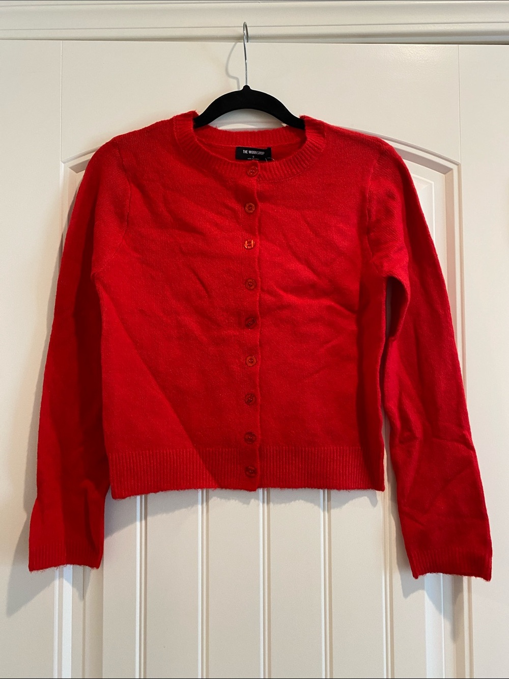 The Workshop Red Button-Front Crewneck Cardigan